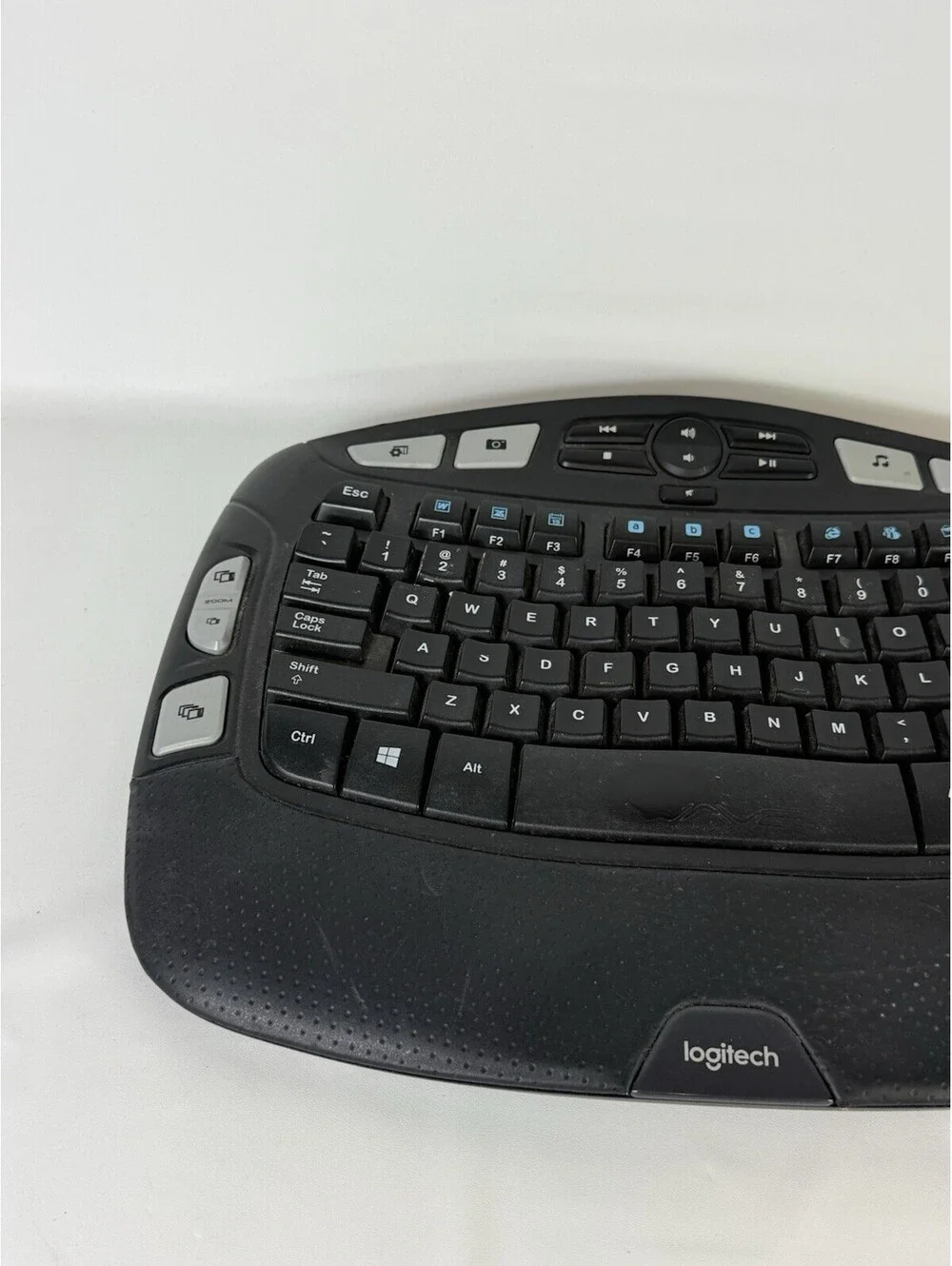 Logitech K350 Black Wave Wireless Keyboard + Dongle Ergonomic Tested WORKS
